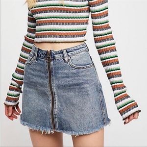 Free People Zip It Up Raw Hem Jean Denim Mini Skirt